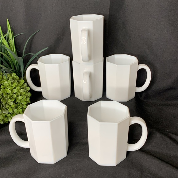 Set of 6 Vintage Arcoroc Octime white Octagon milk glass Coffee mugs / Tea Cups - Picture 8 of 11